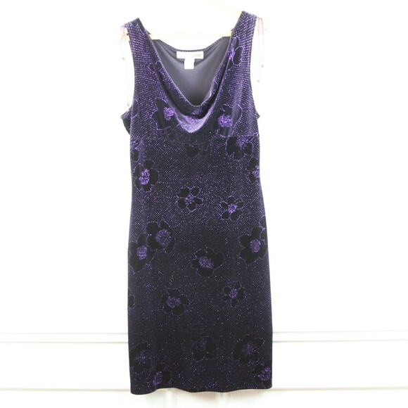 Necessary Objects Dress L Y2K 90s Purple Velvet Glitter Drape Neck Whimsigoth - Picture 1 of 8
